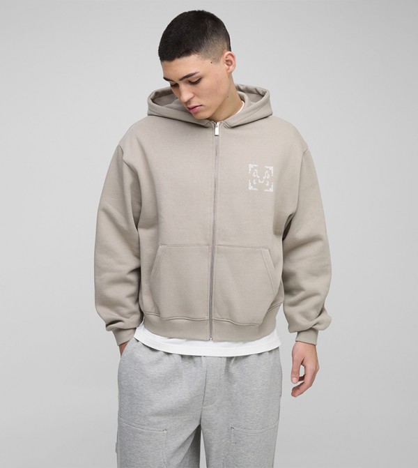 Paisley Back-Print Zip-Through Hooded Jacket
