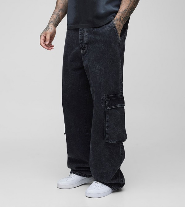 Tall Acid Wash Contrast Stitch Cargo Jeans