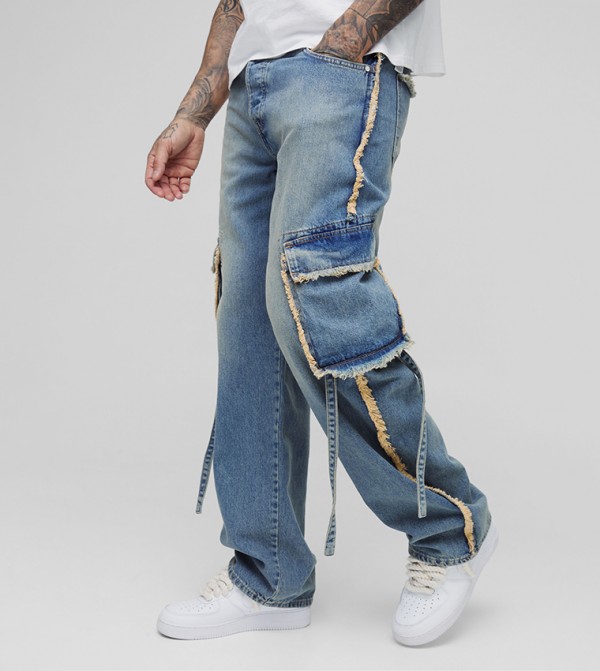 Tall Acid Wash Pleat Knee Cargo Jeans