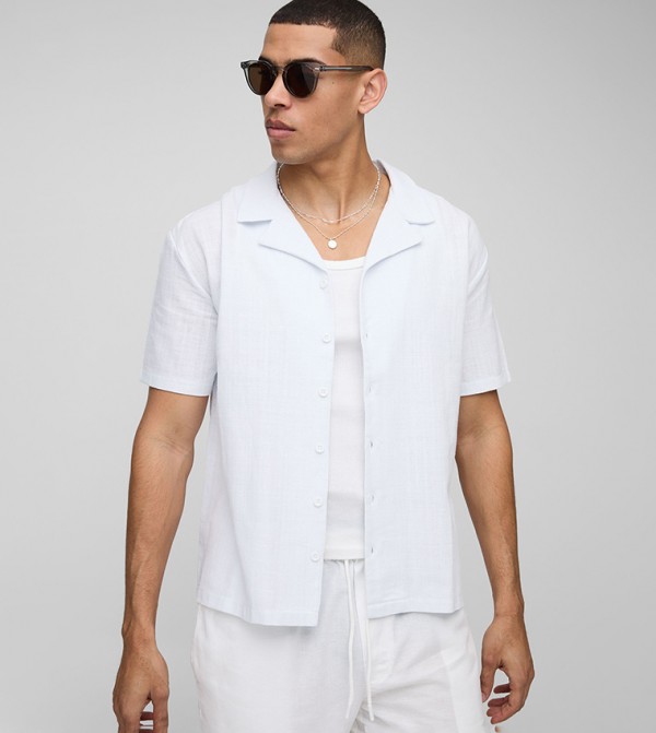 Linen Look Revere Short Sleeves Oversized Shirt