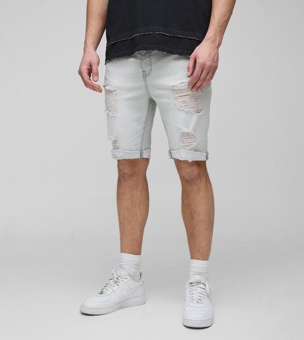 Plus & Tall Skinny Fit Stretch Distressed Denim Shorts