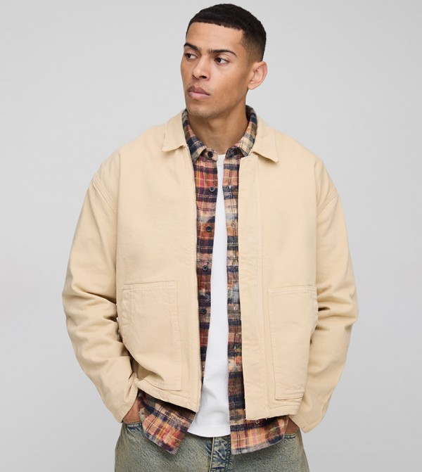 Distressed Twill Long Sleeves Oversized Shirt