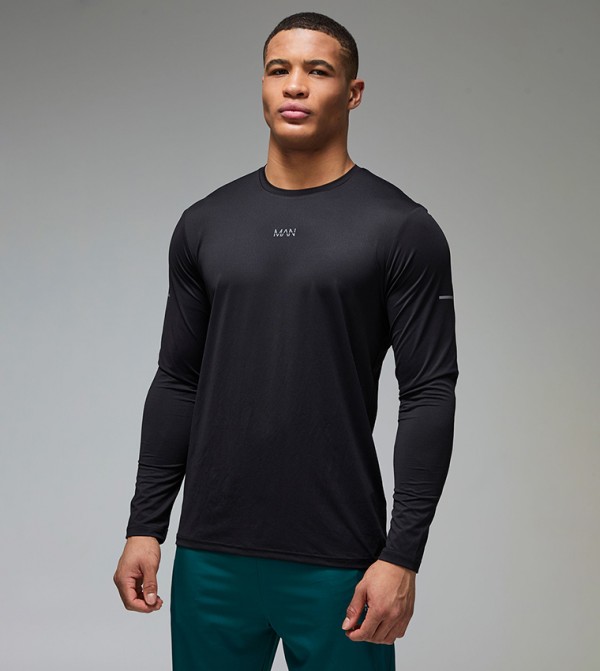 Grid Texture Regular Fit Long Sleeves Active T-Shirt