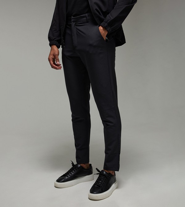 Stretch Tapered Fit Button Closure Trousers