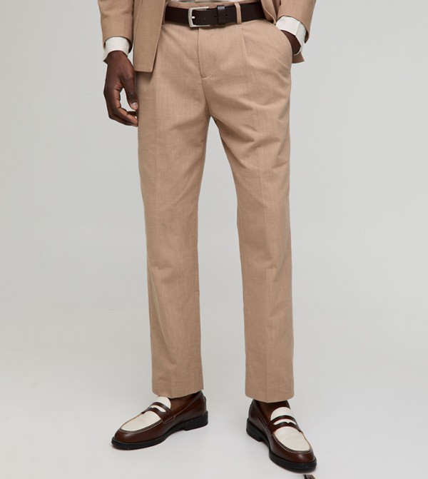 Linen Blend Tapered Fit Trousers
