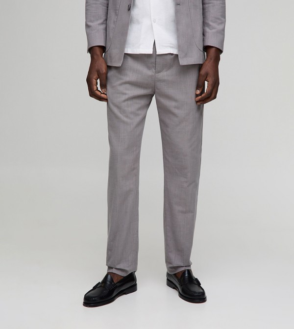 Linen Blend Look Slim Fit Trousers