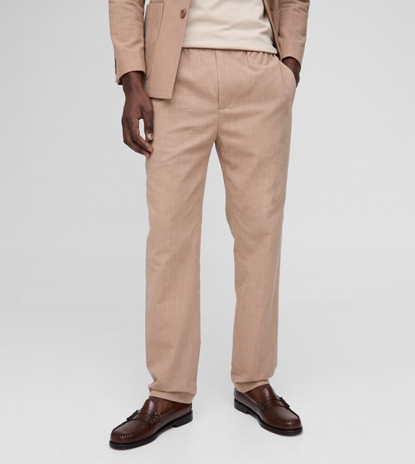 Linen Blend Look Slim Fit Trousers