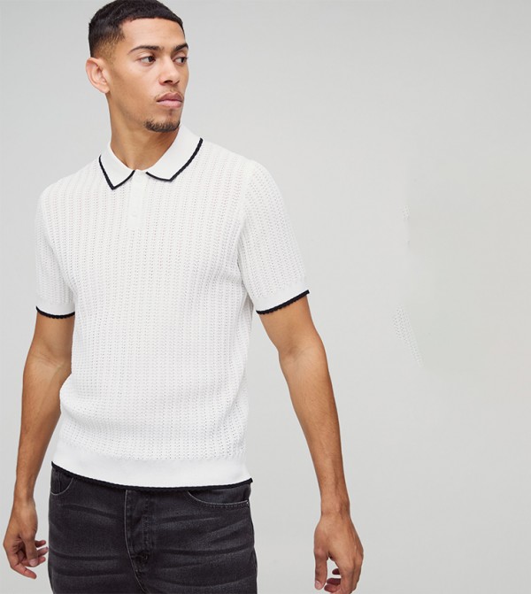 Contrast Tipping Short Sleeves Knitted Polo T-Shirt