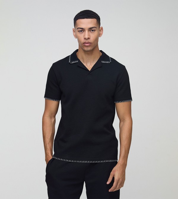 Interlock Blanket Stitch Revere Collar T-Shirt