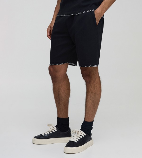 Relaxed Fit Interlock Blanket Stitch Shorts
