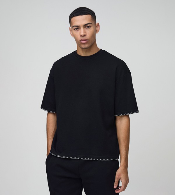 Contrast Stitch Crew Neck Oversized T-Shirt