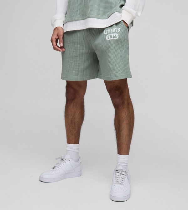 Waffle Short Length Print Oversized Shorts