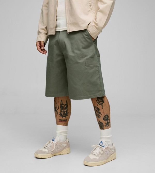 Mid Rise Canvas Cargo Shorts