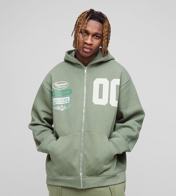 Tall Official Varsity Zip-Through Oversized Hooded Jacket