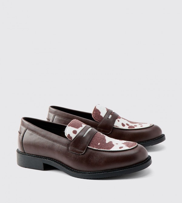 Faux Cowhide Slip-On Loafers
