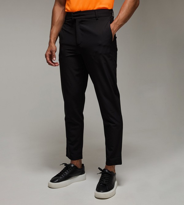 Stretch Tapered Fit Button Closure Trousers