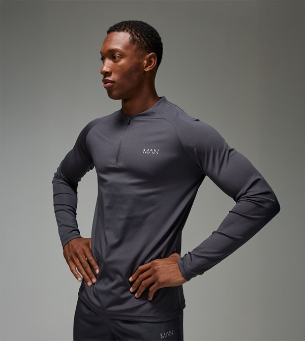 Logo Printed Long Sleeves 1/4 Zip Active Top