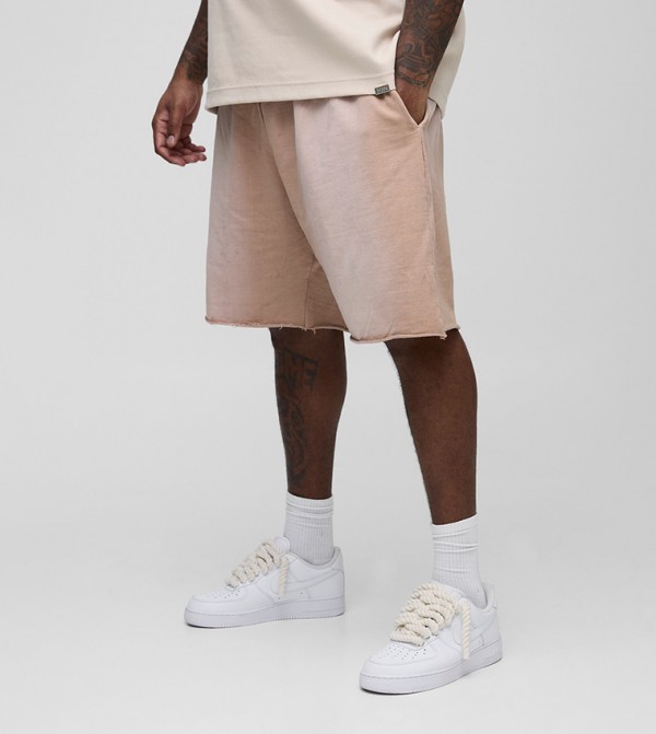 Plus & Tall Washed Raw Hem Extended Drawstring Relaxed Fit Shorts