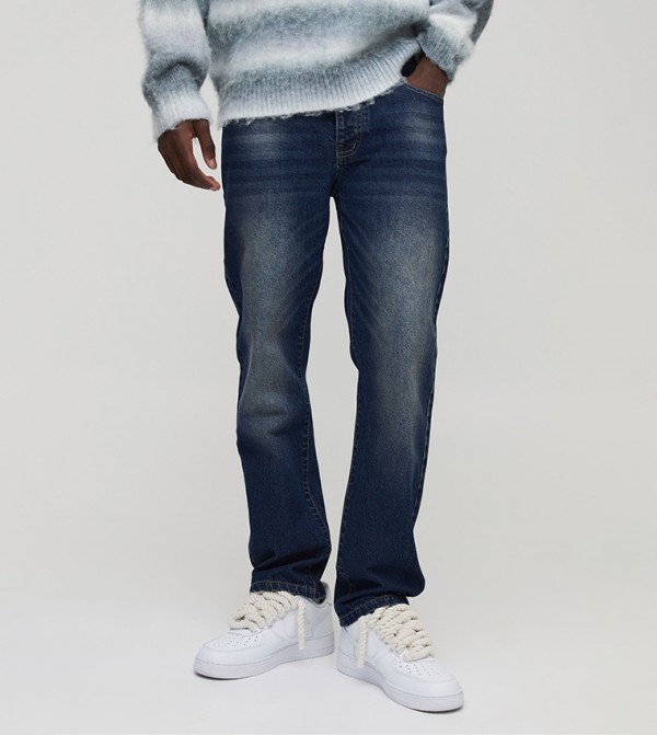 Extreme Washed Woven Tab Straight Fit Jeans
