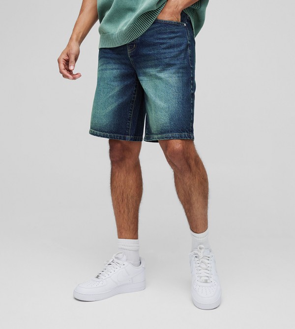 Relaxed Fit Extreme Washed Denim Shorts
