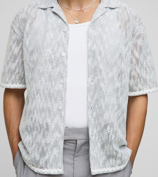 Dropped Revere Heavyweight Open Weave Oversized Shirt