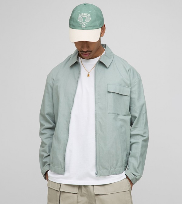 Regular Fit Zip-Through Linen Blend Harrington Jacket