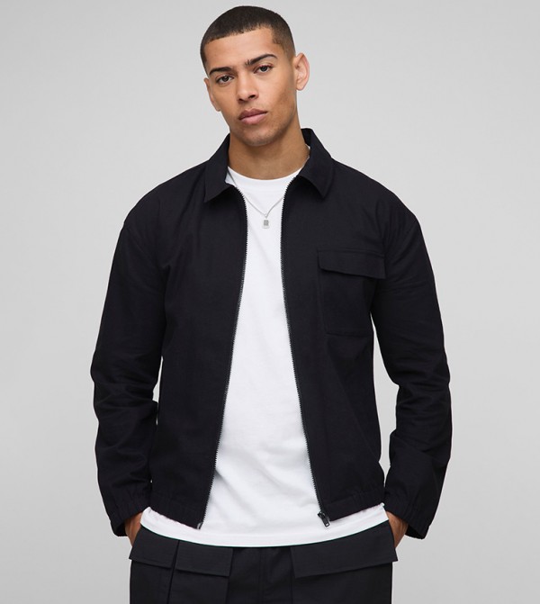 Regular Fit Zip Up Linen Blend Elasticated Cuff Jacket