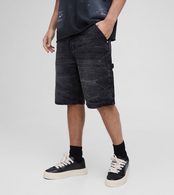 Relaxed Fit Rigid Carpenter Crinkle Denim Shorts