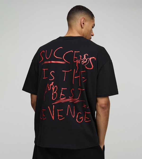 Success Slogan Back Printed Oversized T-Shirt