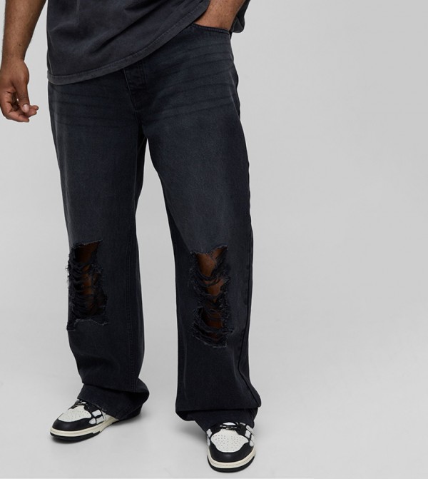 Plus & Tall Ripped Rigid Straight Fit Jeans