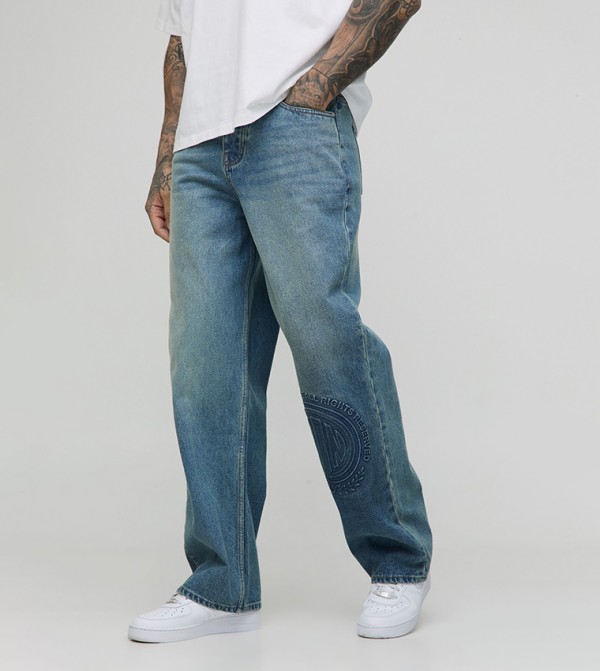Plus & Tall Zip Gusset Embossed Relaxed Fit Jeans