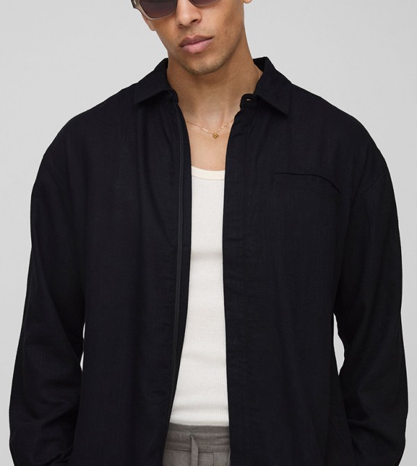 Heavyweight Linen Concealed Placket Oversized Shirt