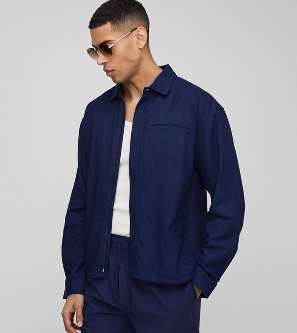 Heavyweight Linen Concealed Placket Oversized Shirt