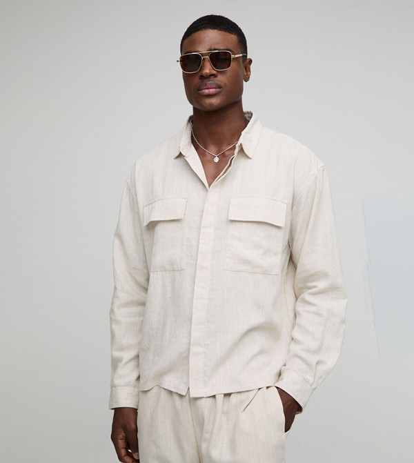 Heavyweight Linen Concealed Placket Cargo Shirt