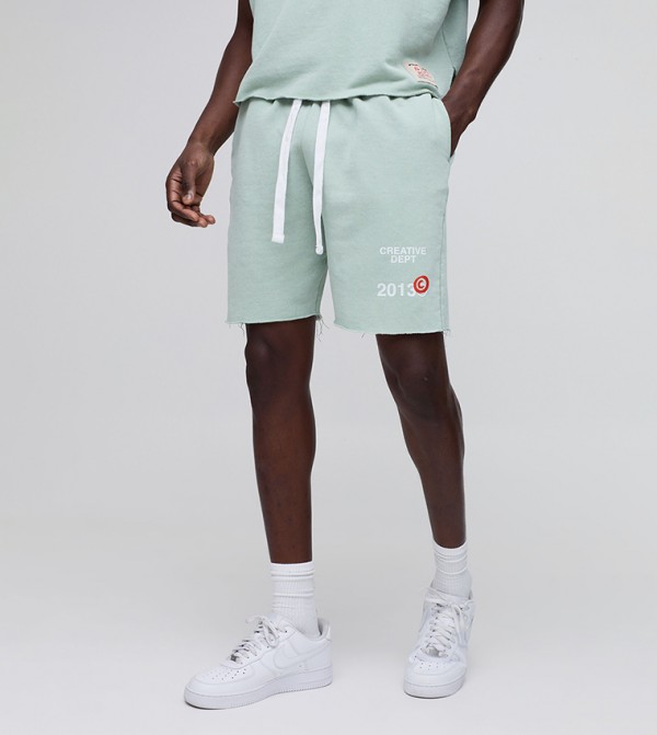 Relaxed Fit Printed Washed Shorts