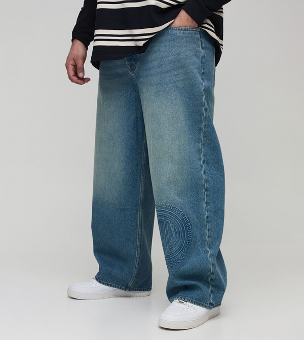 Plus & Tall Faded Gusset Embossed Relaxed Fit Jeans