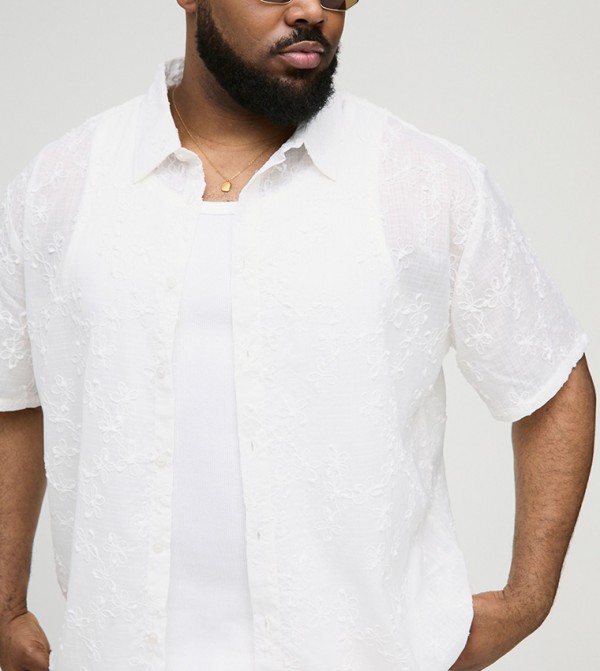 Plus & Tall Oversized Floral Print Embroidered Shirt