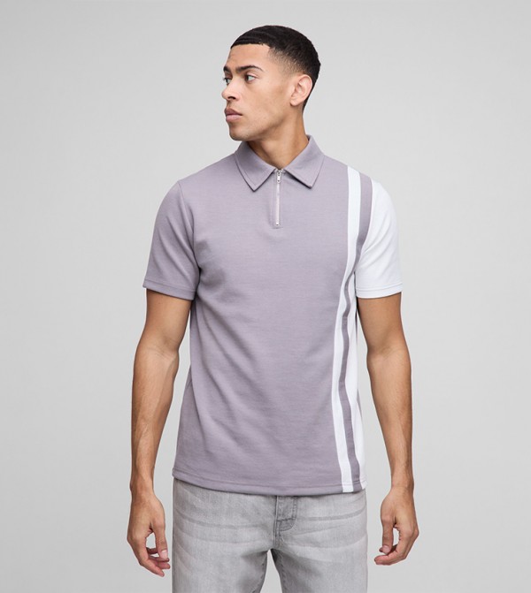 Slim Fit Side Panel Zip Neck Interlock Polo T-Shirt