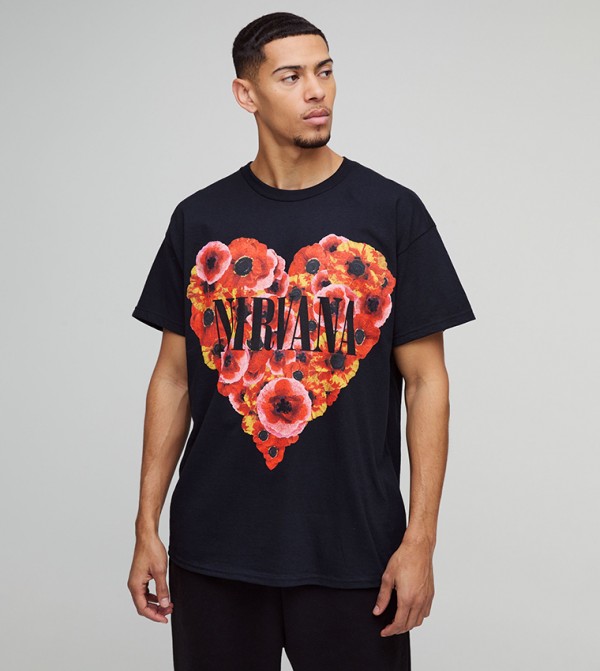Nirvana Floral Heart License Oversized T-Shirt