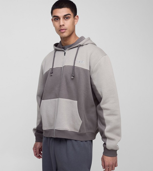 Tall Panel Zip-Through Oversized Hooded Jacket