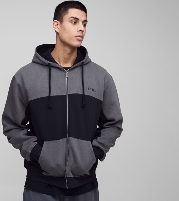 Tall Panel Zip-Through Oversized Hooded Jacket