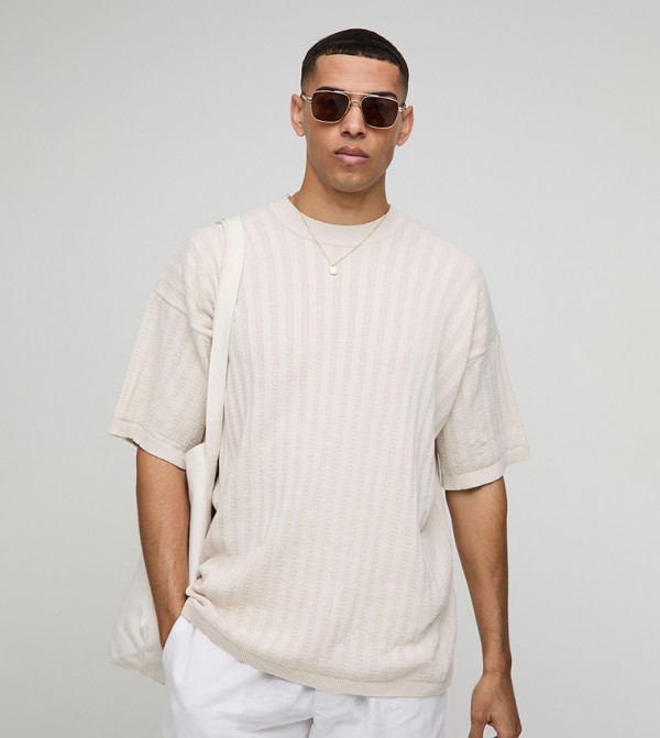 Oversized Extended Neck Ribbed T-Shirt