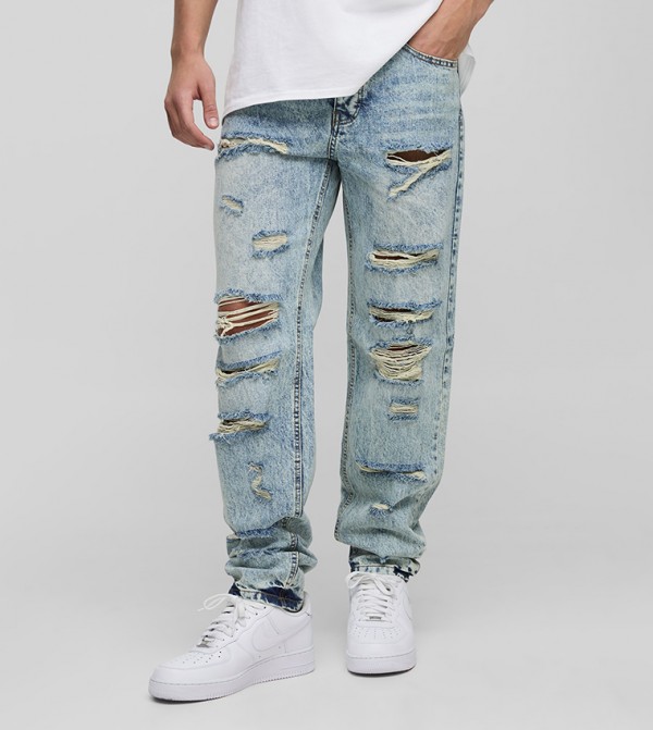 Stacked Washed All Over Ripped Slim Fit Jeans