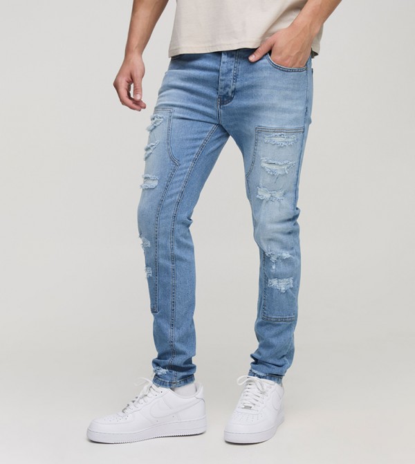 Stretch Ripped Carpenter Skinny Fit Jeans