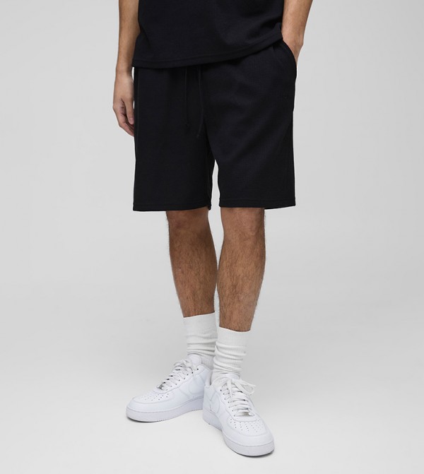 Relaxed Fit Embroidered Waffle Shorts