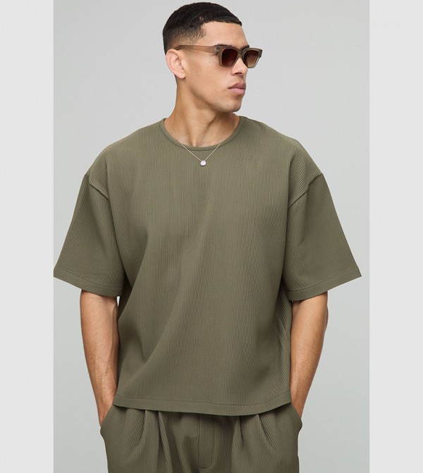 Ribbed Short Sleeves Oversized T-Shirt