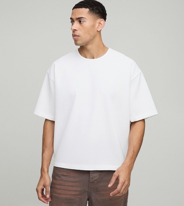 Ribbed Short Sleeves Boxy T-Shirt