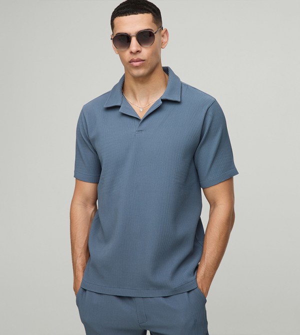 Ribbed Regular Fit Short Sleeves Polo T-Shirt