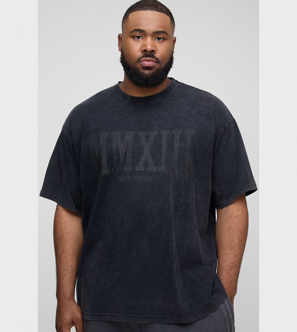 Plus & Tall Oversized Printed Washed T-Shirt