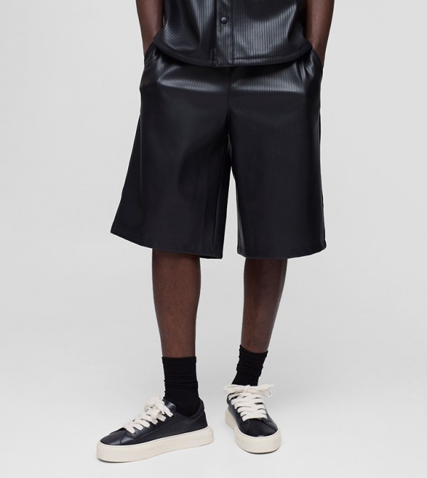 Elastic Waist Embossed PU Shorts